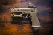 Custom Sig Sauer P320 M18X FDE, Steel Internals, Romeo-X Green Dot, Compensator