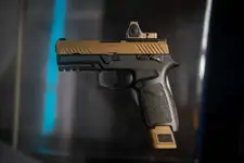 Custom Sig Sauer P320 M18 - Holy Warrior Red Dot - Custom dyed dark brown frame - Unicorn fixed barrel