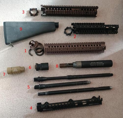 More information about "Various railed handguards, muzzle devices, stocks, barrels"